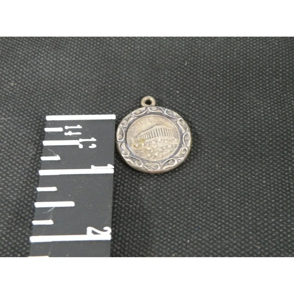 Vintage Silver Tone Parthenon Athena Souvenir Pendant Charm Double Sided 0.75